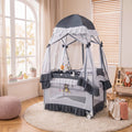 ELLEGNT 4 in 1 Portable Baby Playard Bassinet with Changing Table Mesh Net Wheels Gray