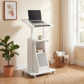 ELLEGNT Height Adjustable Rolling Lectern-Mobile Laptop Cart with Storage Compartments, Lockable Casters, White