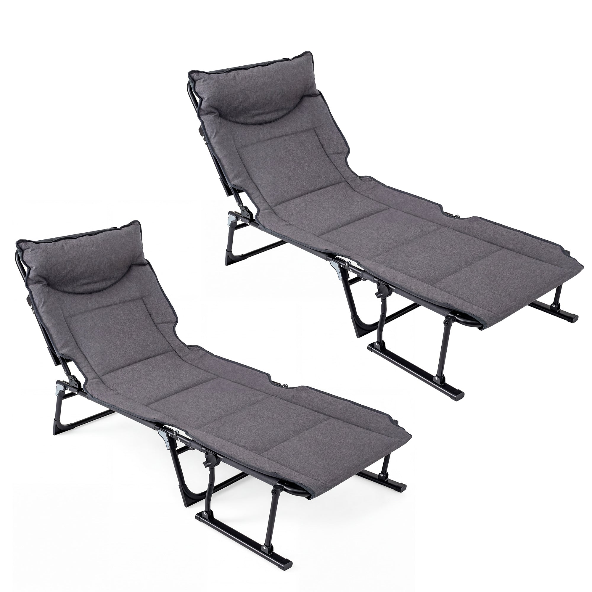 ELLEGNT 2 PCS 3?in?1 Folding Camp Cot-Mattress, 6?Position Backrest, Pillow, Armrest for Camping, Gray