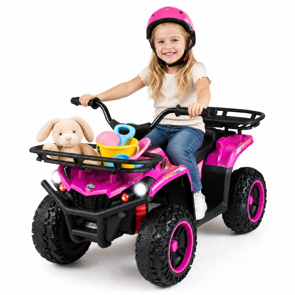 ELLEGNT 24V Electric Kids 4 Wheeler ATV with LED Lights Music Storage Ages 3+, Pink