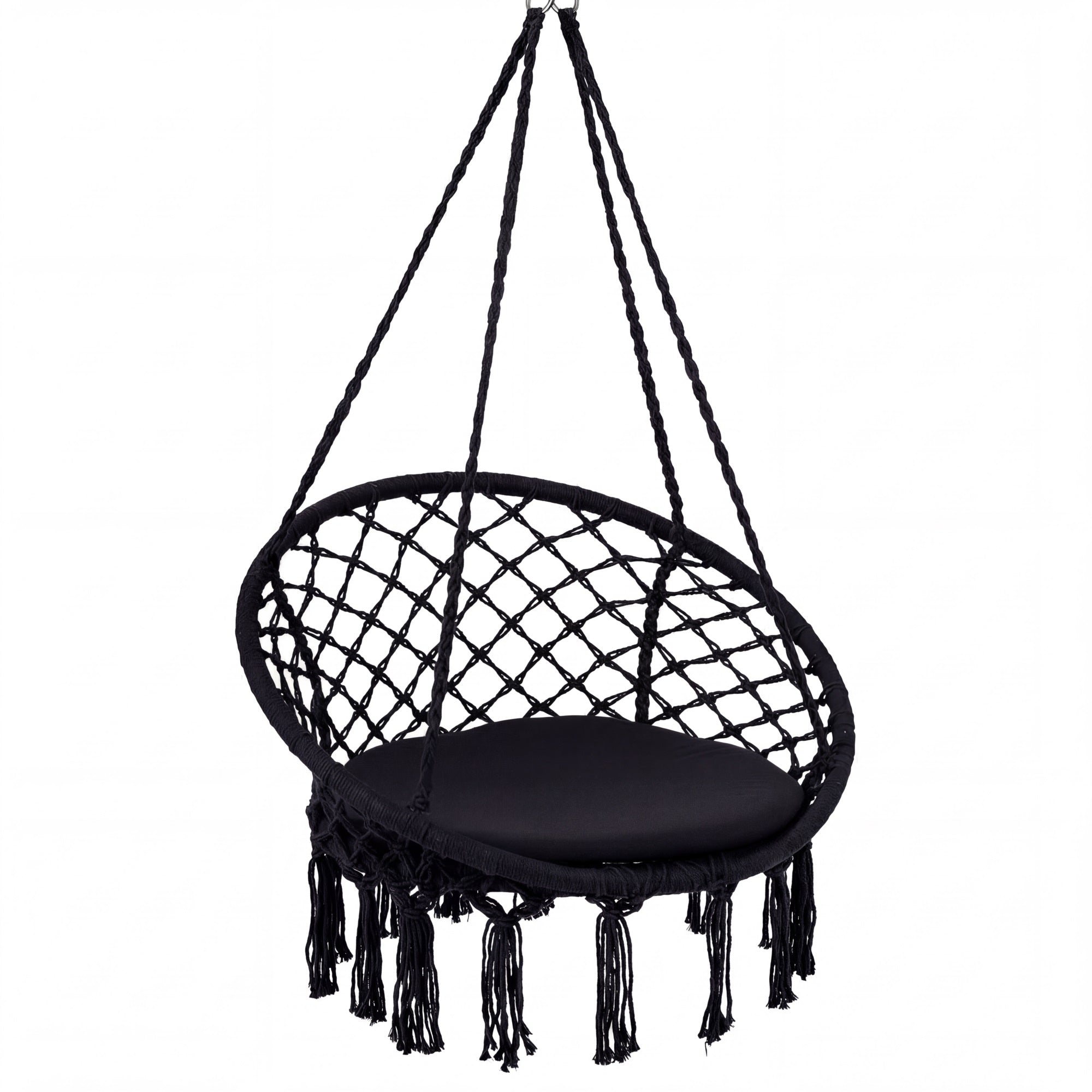 ELLEGNT Boho Swing Chair-Round Cushion Hammock Seat for Indoor and Outdoor Black