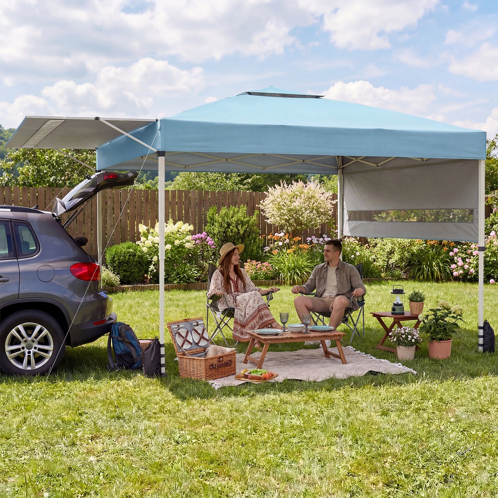 ELLEGNT Pop Up Canopy Tent 10x17 FT-Dual Adjustable Awnings for Sun Protection Blue
