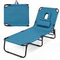 ELLEGNT 1 PCS Beach Lounger with 4?Position Reclining Backrest, Removable Pillows and Face Hole-Folding Design, Blue
