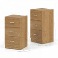 ELLEGNT 2 PCS Bedroom Nightstand with Charging Ports-3 Drawer Storage Side Table for Living Room or Guest Room, Natural