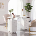 ELLEGNT Electric Dust Collector Manicure Table with 8 Lockable Wheels-Rolling Nail Desk with 3 Dust Bags and Wrist Rest White