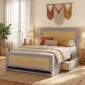 ELLEGNT Full Size Bed Frame with Rattan Headboard and 2 Drawers Gray
