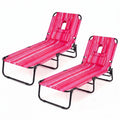 ELLEGNT 2 PCS Beach Lounger with 4?Position Reclining Backrest, Removable Pillows and Face Hole-Folding Design, Pink Stripe