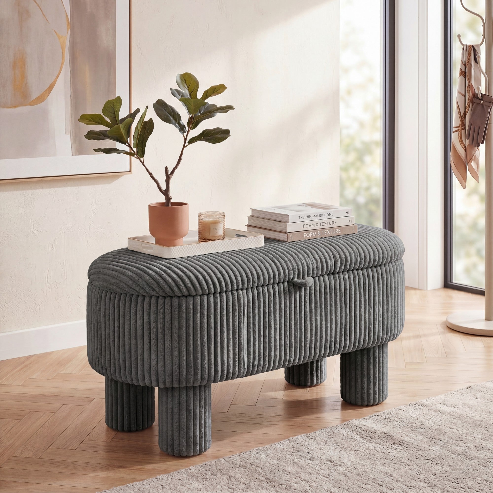 ELLEGNT Storage Ottoman Bench for Living Room-42 in with Hidden Storage Compartment and Legs, Gray