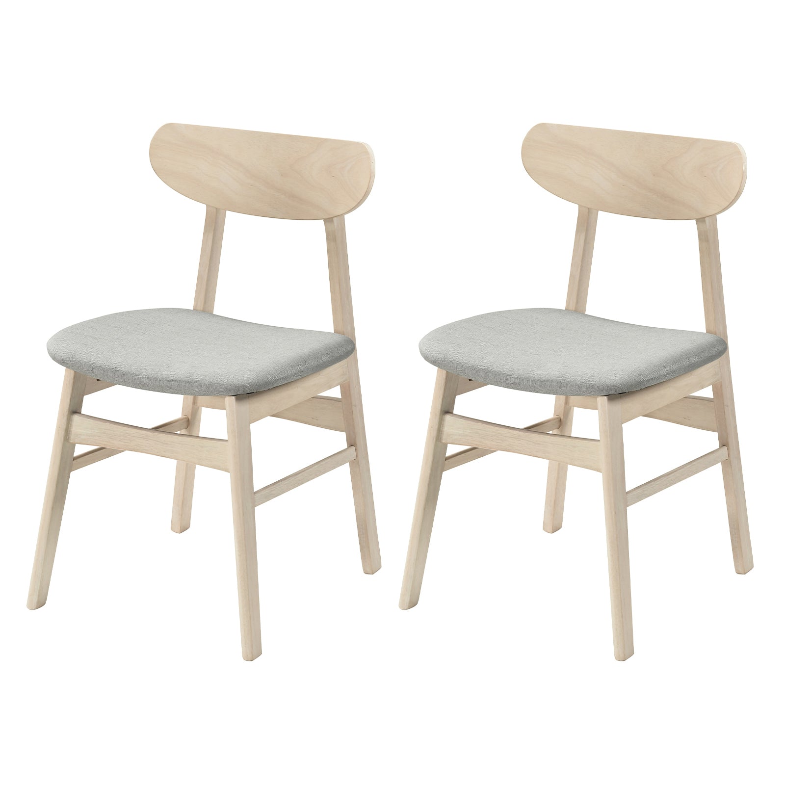 ELLEGNT 2 PCS Fabric Upholstered Dining Chairs with Rubber Wood Legs-Armless Kitchen Chairs Natural + Gray