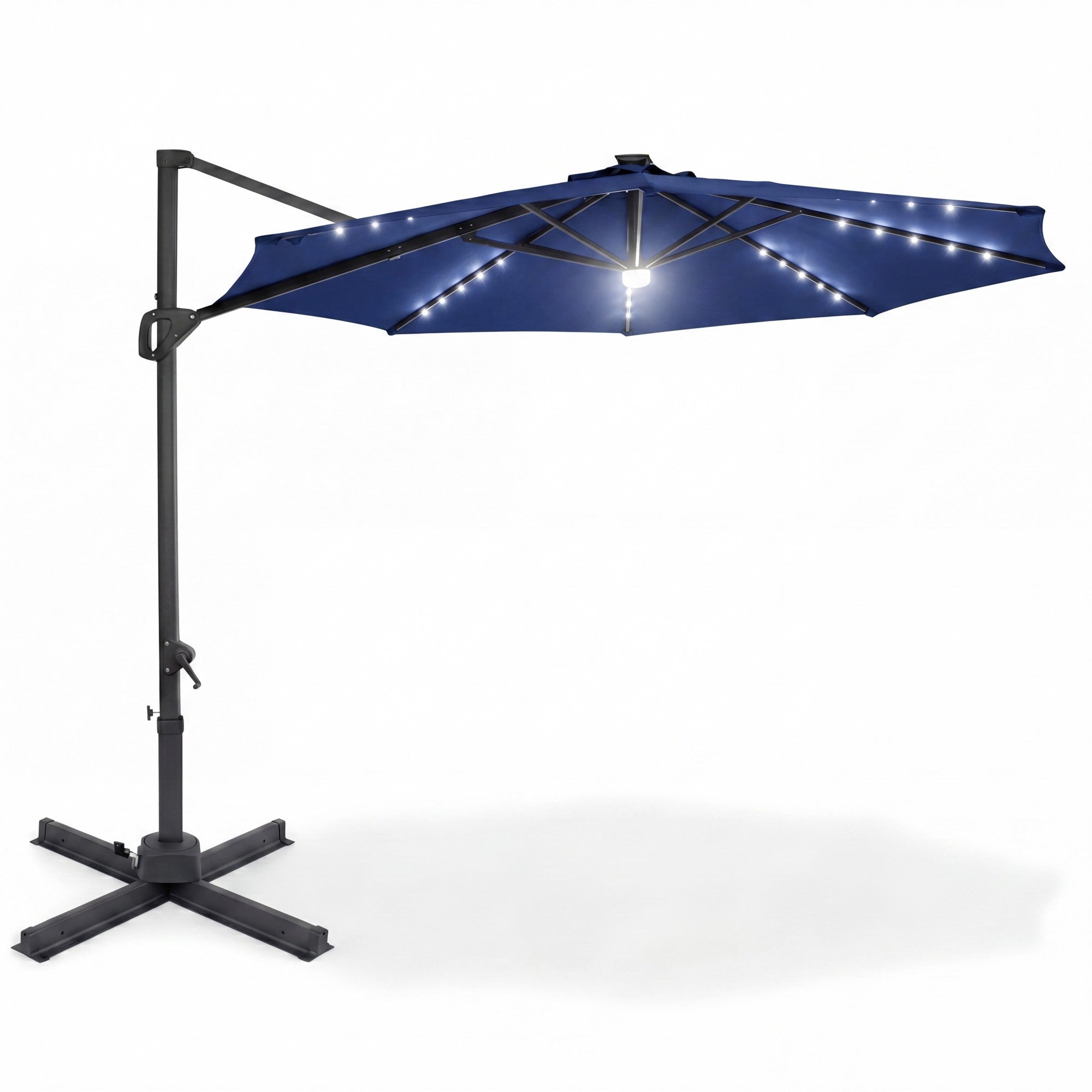 ELLEGNT Solar LED Cantilever Umbrella-10 FT, 360¡ã Swivel, Easy Tilt for Patio or Garden, Blue