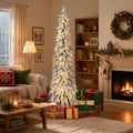 ELLEGNT 6 FT Pre Lit Artificial Snow Flocked Pencil Christmas Tree with LED Lights and 11 Modes