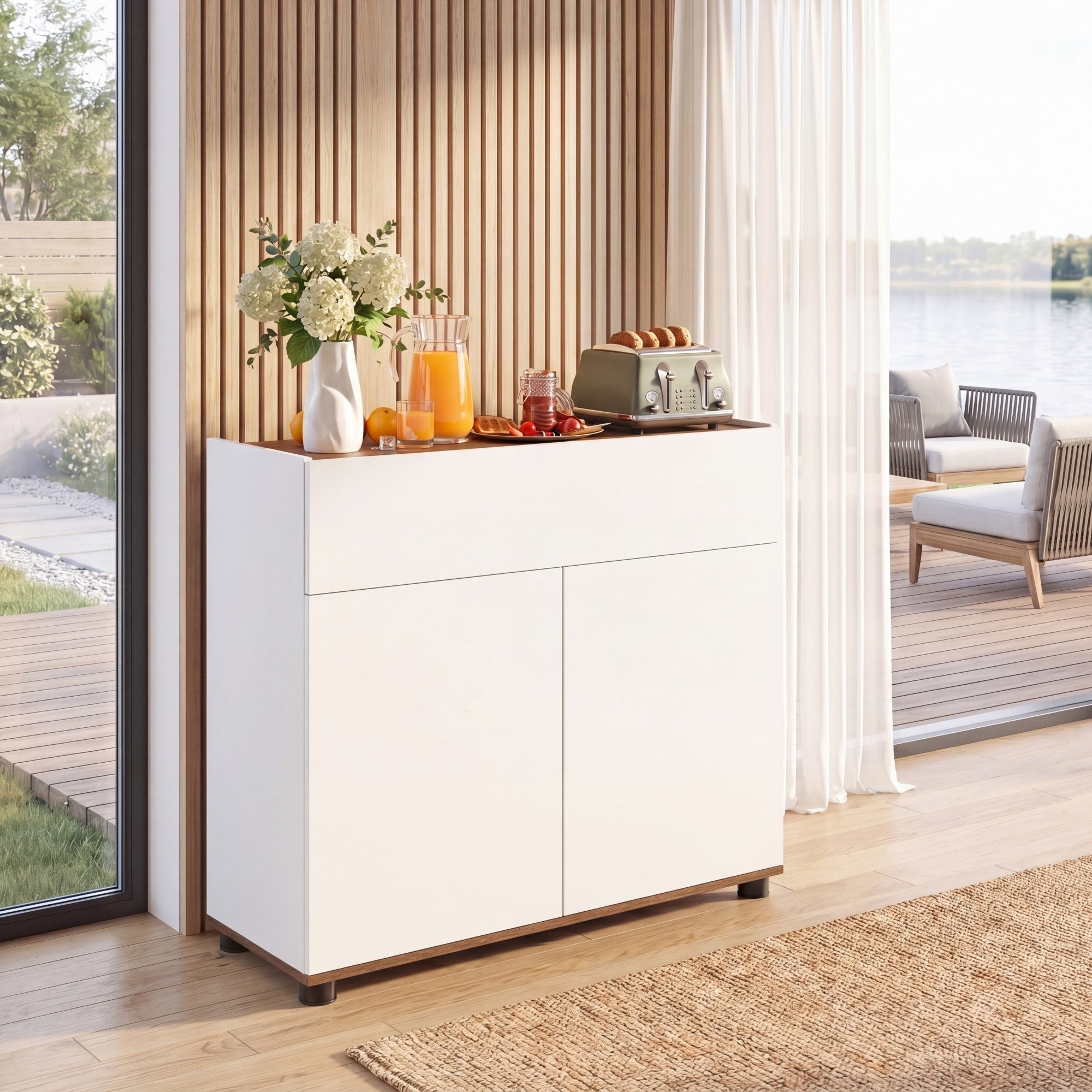 ELLEGNT Buffet Cabinet with Push?to?Open Doors-Sideboard Storage and Drawer for Kitchen, White
