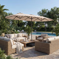 ELLEGNT 13FT Double-Sided Patio Umbrella- with Crank Handle, Safety Lock and Base Beige