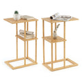 ELLEGNT Bamboo Side Table Set of 2-End Tables with Storage Shelves for Living Room