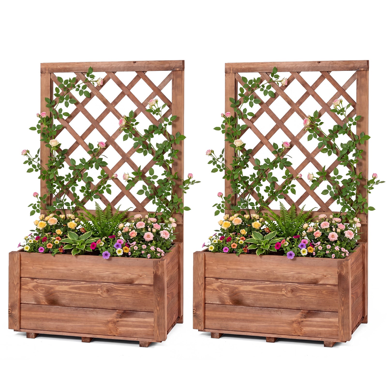 ELLEGNT 2 PCS Wooden Raised Planter-40 in Tall with Lattice Trellis, for Climbing Vines and Flowers, Orange
