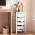 ELLEGNT Wooden Top Rolling Storage Cart-4 Drawers, Lockable Casters, Metal Frame, for Art and Craft, Natural + White