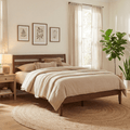 ELLEGNT Queen Size Wood Bed Frame with Under-Bed Storage-Slat Headboard, for Small Spaces Caramel Brown