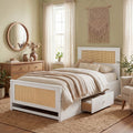 ELLEGNT Twin Size Bed Frame with Rattan Headboard and 2 Drawers White