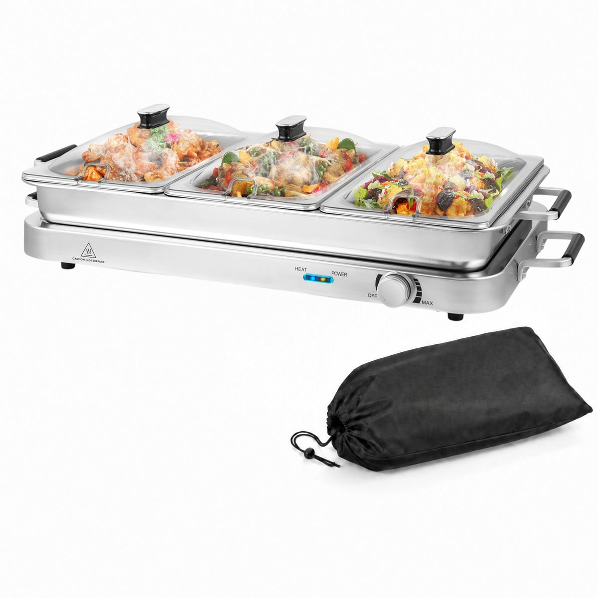 ELLEGNT 2 in 1 Electric Buffet Server 8 QT with 3 Clear Lids, 450W Stainless Steel Warming Tray