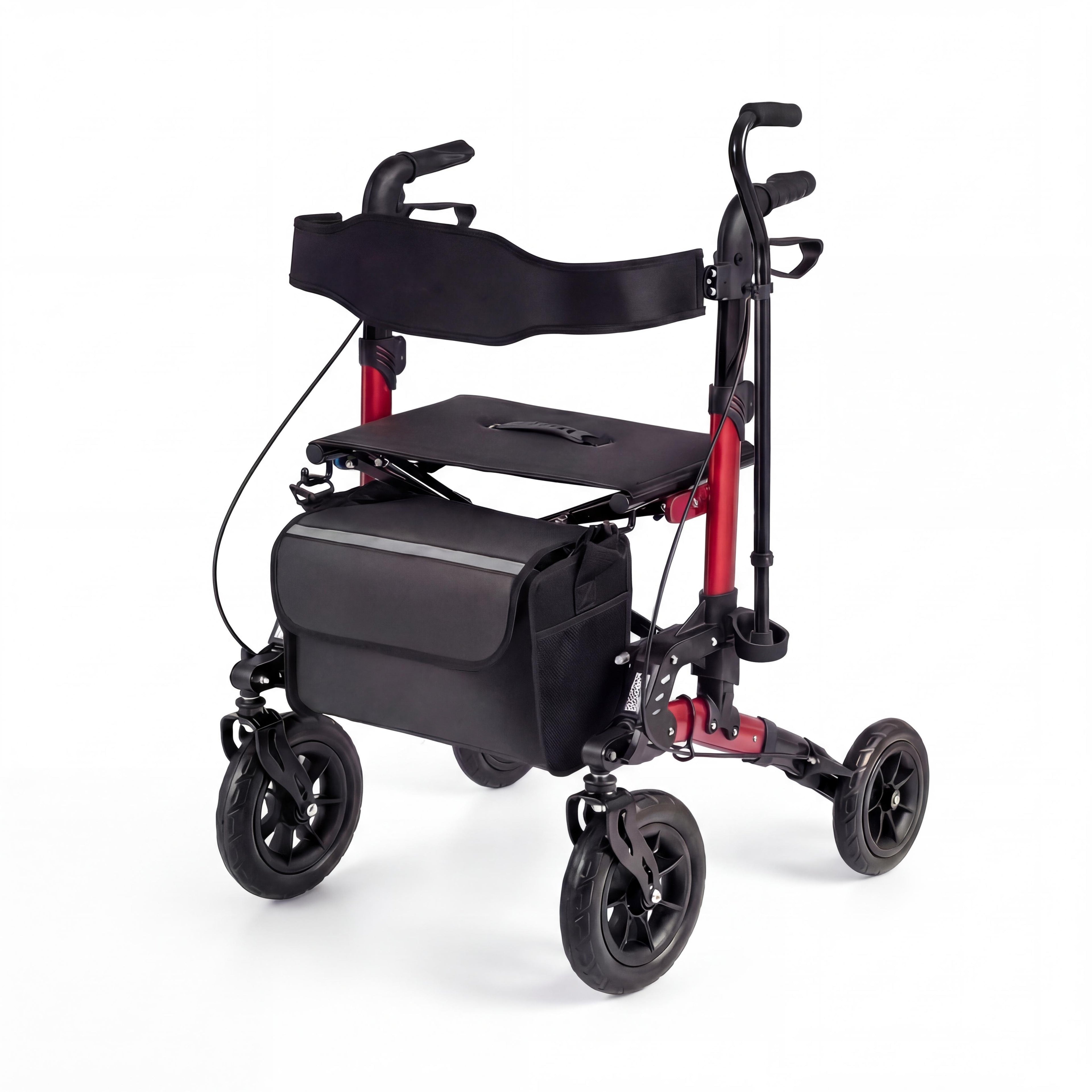 ELLEGNT Rollator Walker with Seat and Spring Suspension-Mobility Aid for Seniors Red + Black