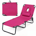 ELLEGNT 1 PCS Beach Lounger with 4?Position Reclining Backrest, Removable Pillows and Face Hole-Folding Design, Pink