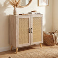 ELLEGNT 5-Tier Rattan Shoe Cabinet with 3 Removable Shelves-Narrow Entryway Storage Organizer with Solid Wood Legs Natural