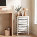 ELLEGNT Wooden Top Rolling Storage Cart-6 Drawers, Lockable Casters, Metal Frame, for Art and Craft, Natural + White