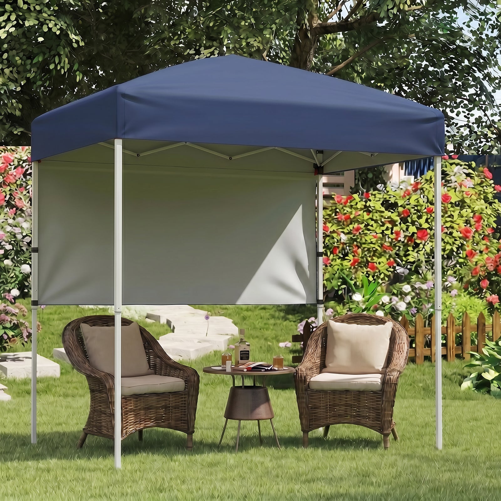 ELLEGNT Pop?Up Sun Shelter with 1 Half Sidewall-Easy Setup Folding Canopy Tent for Outdoor Use, Gray