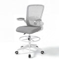 ELLEGNT 1 PCS Home Office Drafting Chair with Adjustable Footrest and Flip-Up Armrests , Ergonomic Stool for Study or Desk Work Gray