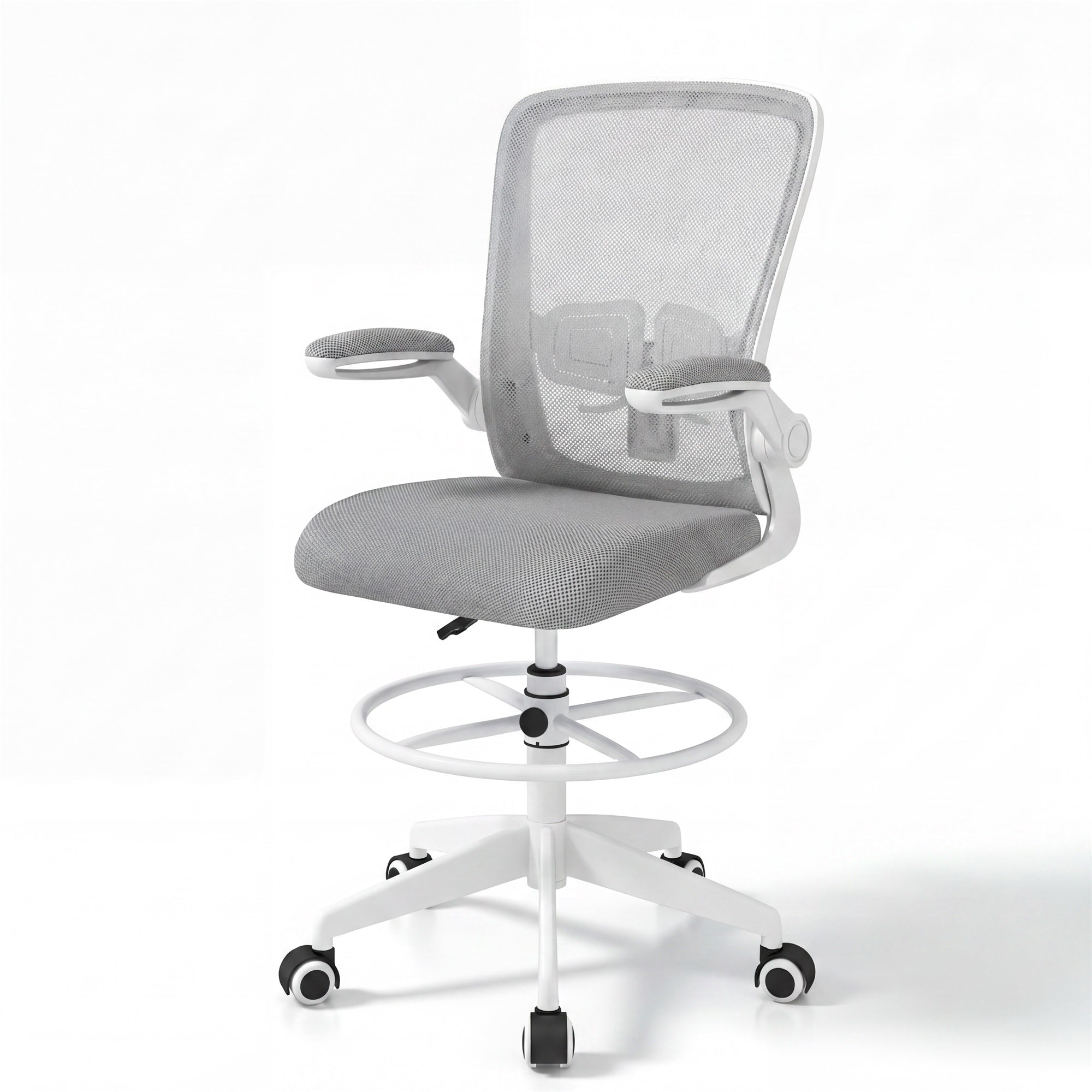 ELLEGNT 1 PCS Home Office Drafting Chair with Adjustable Footrest and Flip-Up Armrests , Ergonomic Stool for Study or Desk Work Gray