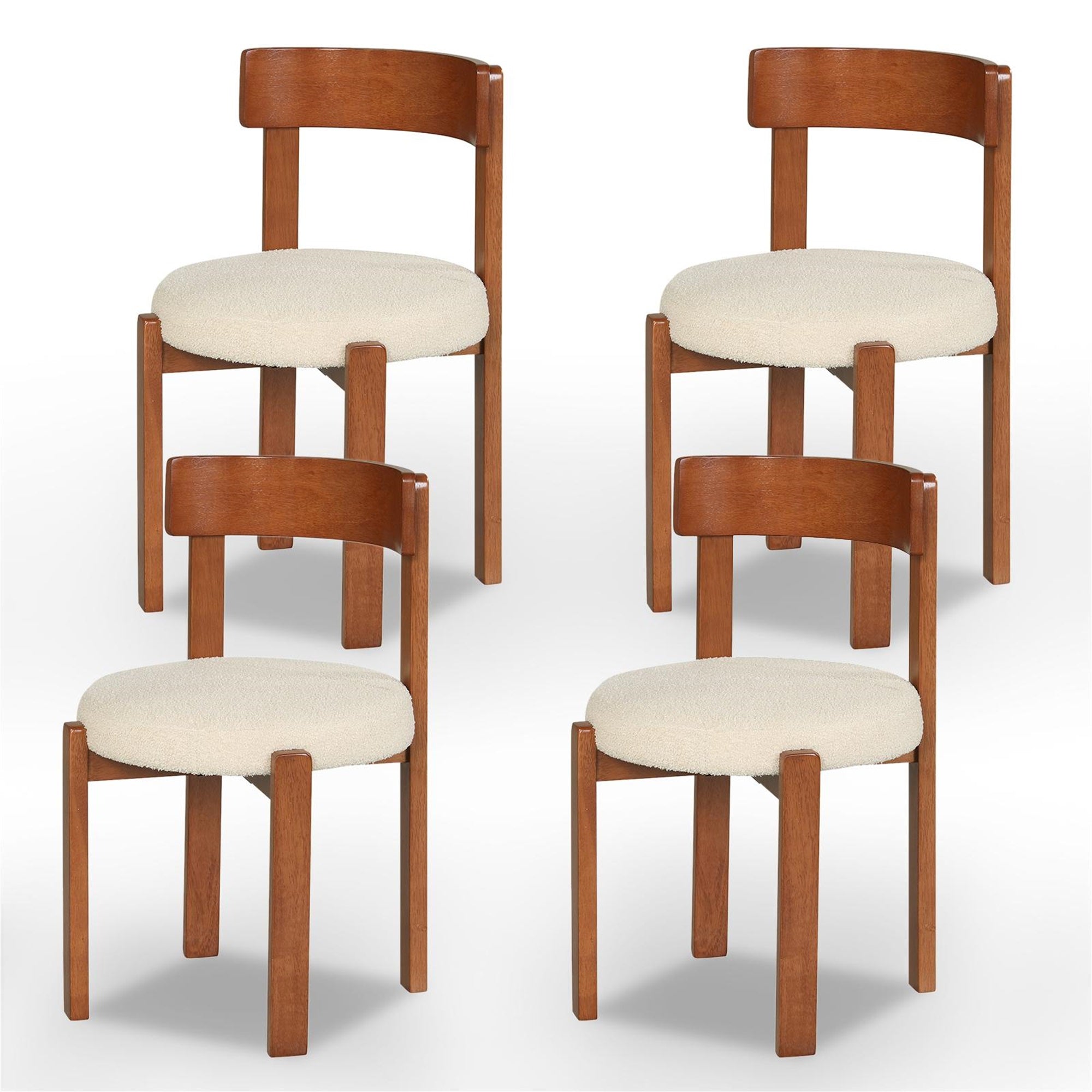 ELLEGNT 4 PCS Modern Teddy Fleece Dining Chairs-Curved Backrest, Round Upholstered Seat for Home or Restaurant