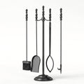 ELLEGNT 5 PCS Round Stand Fireplace Tool with Poker, Tongs, Brush and Shovel, Black