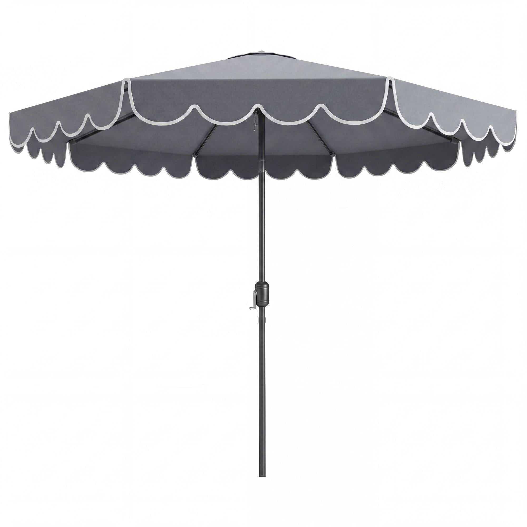 ELLEGNT Crank Tilt 10 FT Patio Umbrella-Vented Top, 8 Ribs, Ruffles, Gray