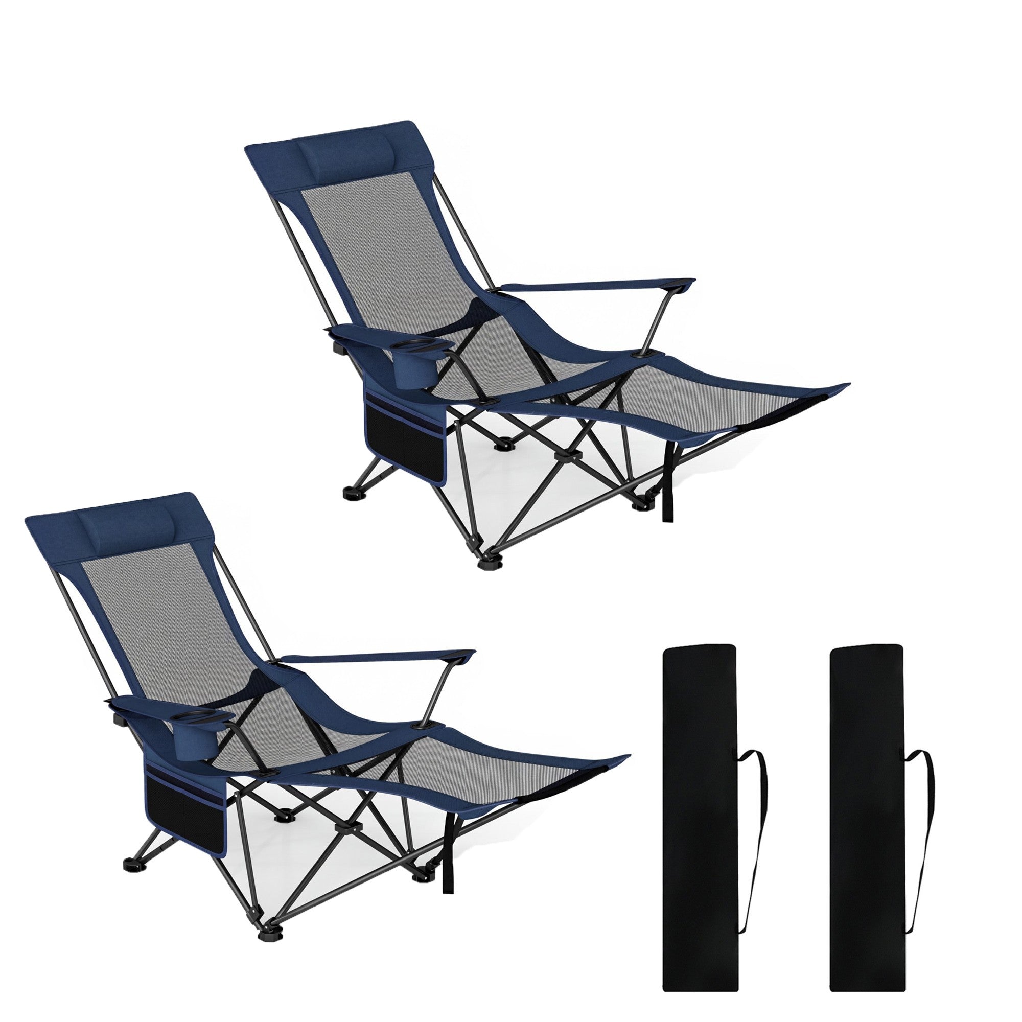 ELLEGNT 2 PCS Detachable Footrest Camping Chair-4?Position Reclining Backrest, Lounge Chair with Carrying Bag, Blue