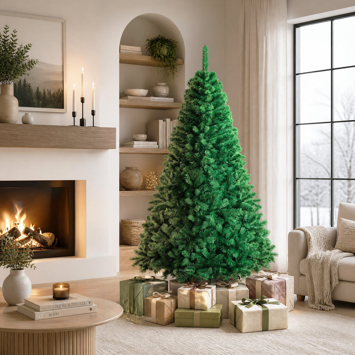 ELLEGNT 6 FT Unlit xmas Tree with Metal Stand, 650 Tips, Green