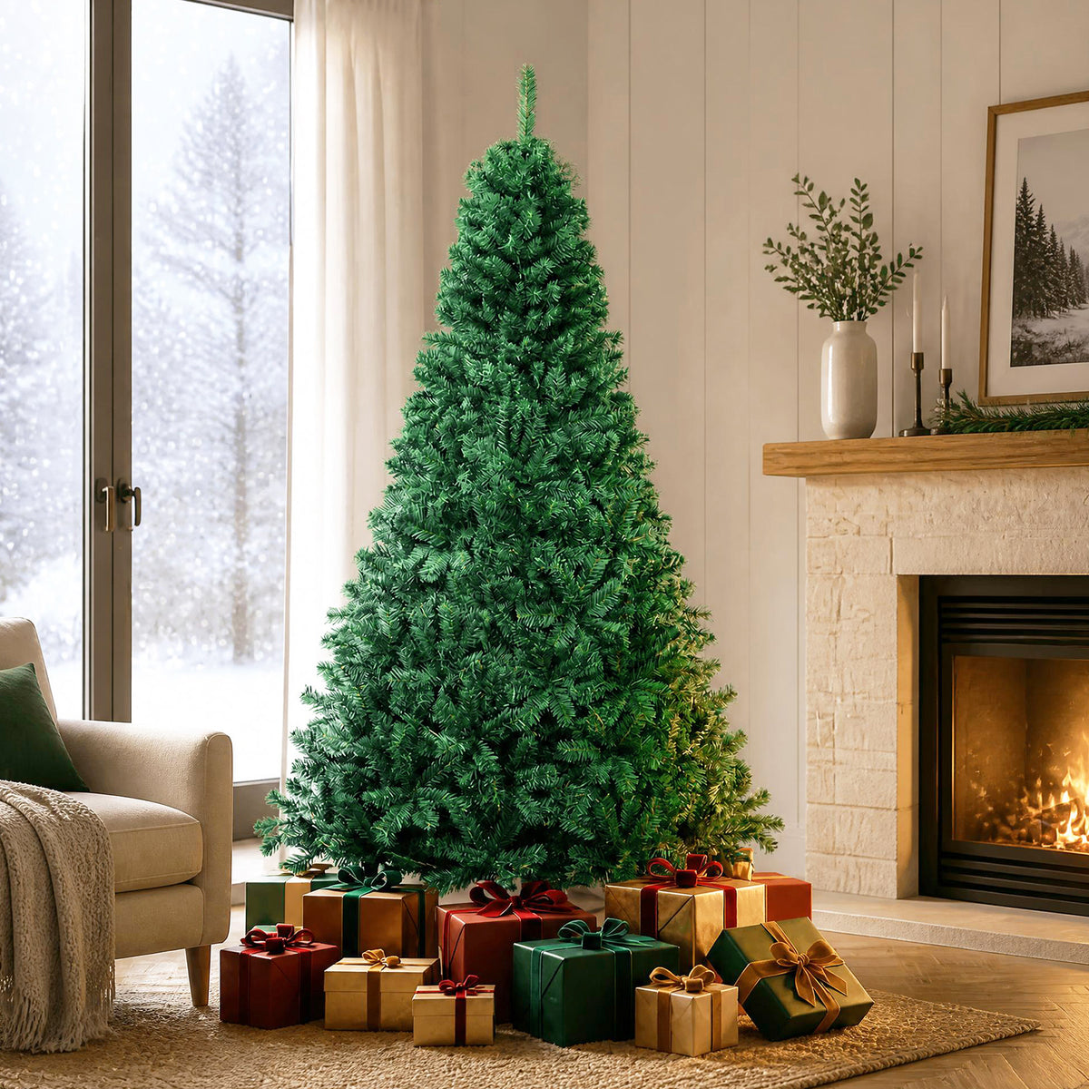ELLEGNT 7 FT Unlit xmas Tree with Metal Stand, 950 Tips, Green