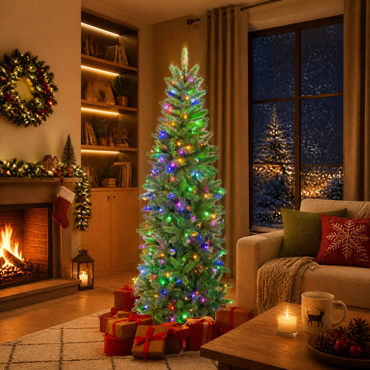 ELLEGNT 5 ft Hinged Pre-Lit Artificial Christmas Tree LED Lights Metal Stand Green
