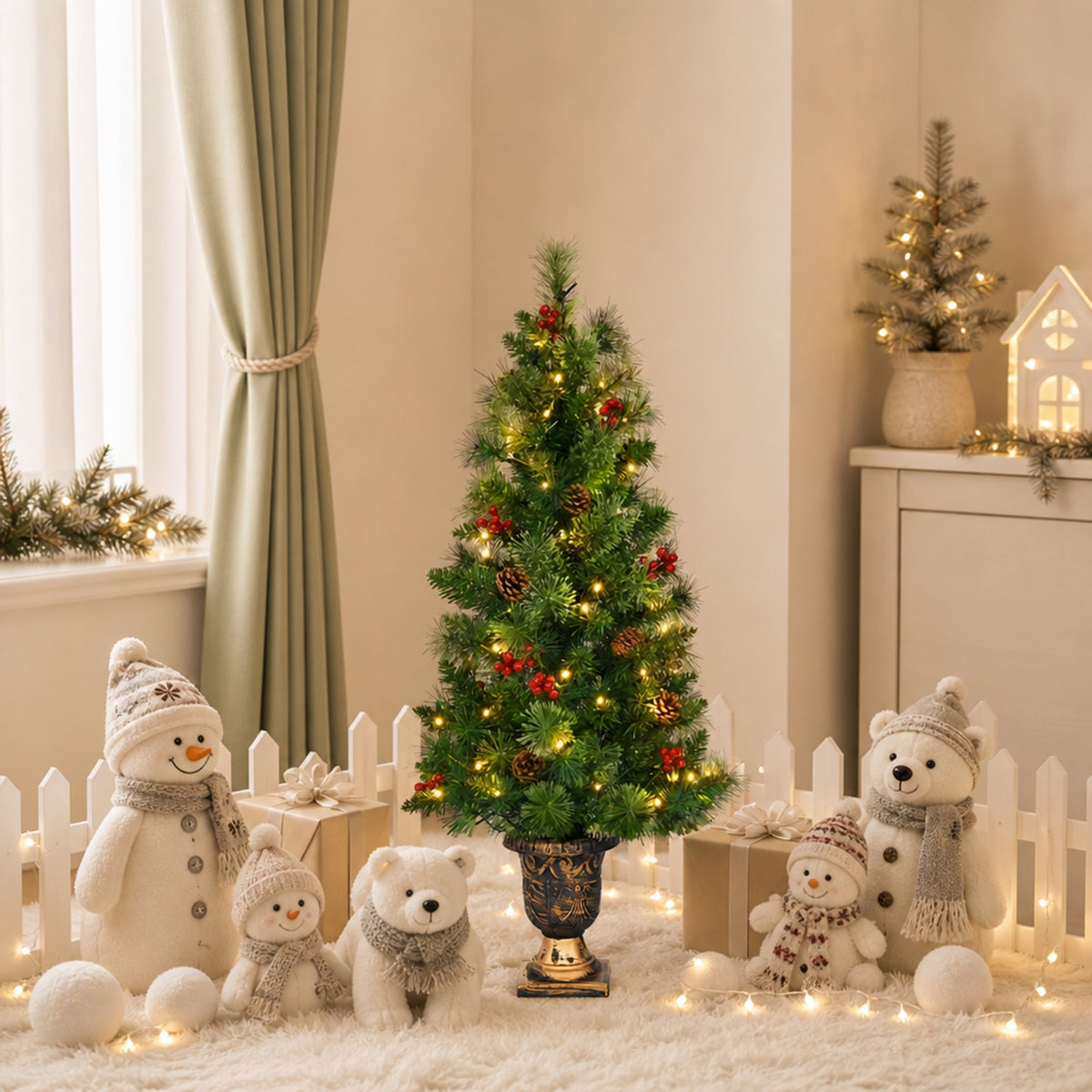 ELLEGNT 3 ft Pre Lit Potted Christmas Tree for Home Porch Entryway Green