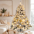 ELLEGNT 4.5 FT Hinged Artificial Flocked Christmas Tree with 150 Warm White LEDs and 295 Tips