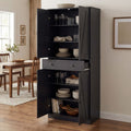 ELLEGNT 72 in Farmhouse Pantry Cabinet-Tall Kitchen Cupboard with 4 Barn Doors Black