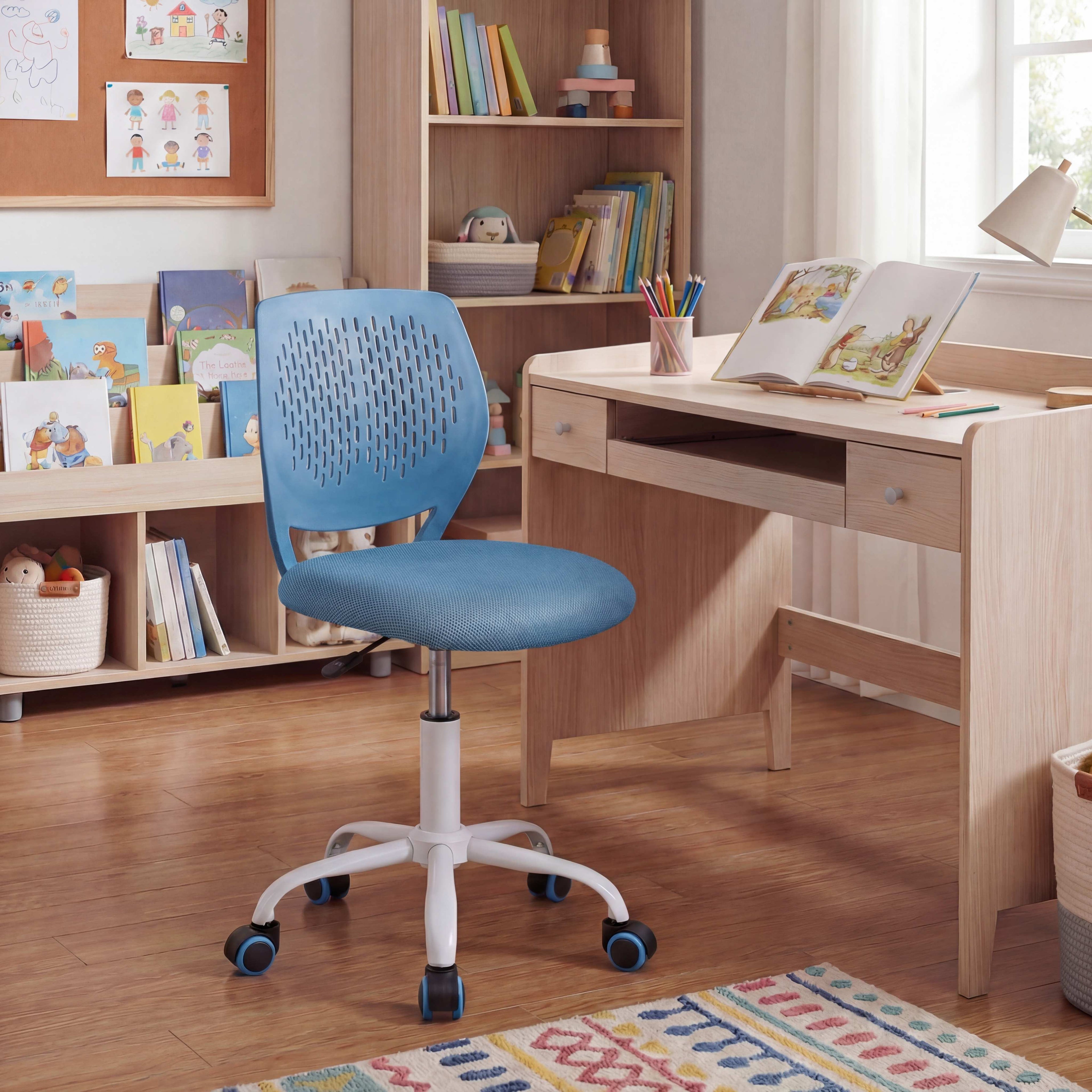 ELLEGNT Kids Ergonomic Desk Chair-Height-Adjustable Swivel Mesh Chair for Children, Home Office or Study Room, Blue