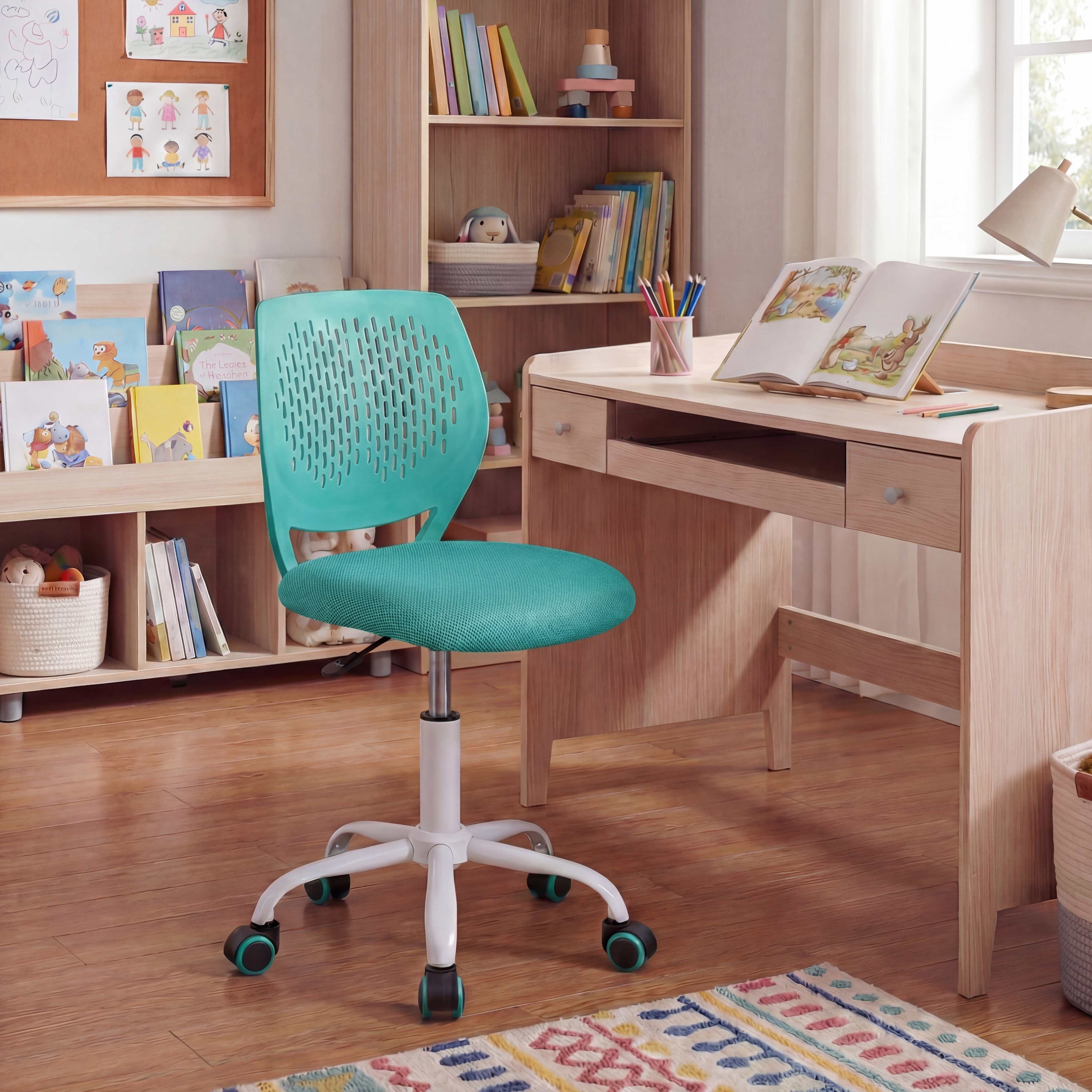 ELLEGNT Kids Ergonomic Desk Chair-Height-Adjustable Swivel Mesh Chair for Children, Home Office or Study Room, Turquoise