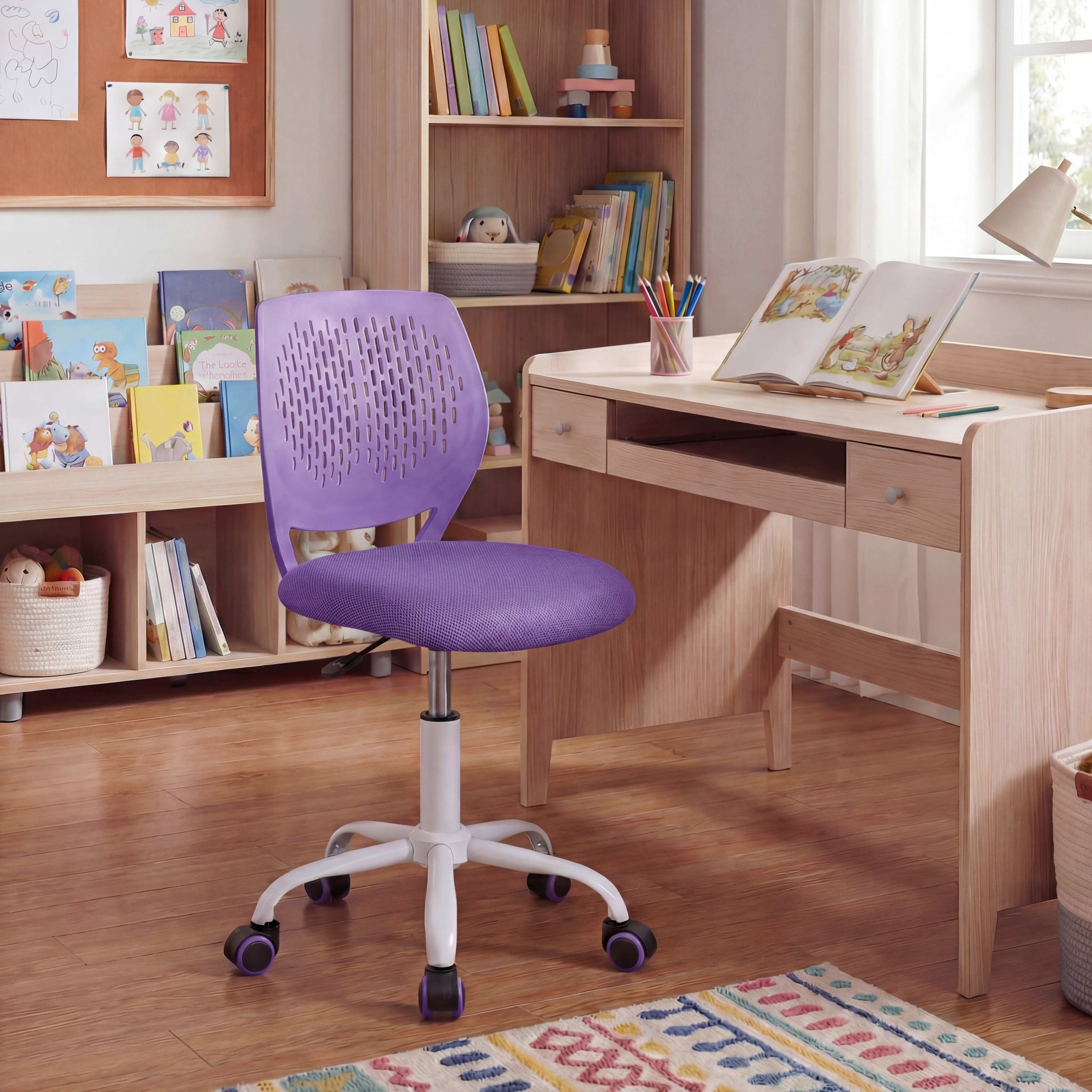 ELLEGNT Kids Ergonomic Desk Chair-Height-Adjustable Swivel Mesh Chair for Children, Home Office or Study Room, Purple