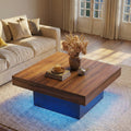ELLEGNT LED Coffee Table with Remote Control-LED Lights, Adjustable Brightness and Speed, Modern Coffee Table for Living Room, Brown