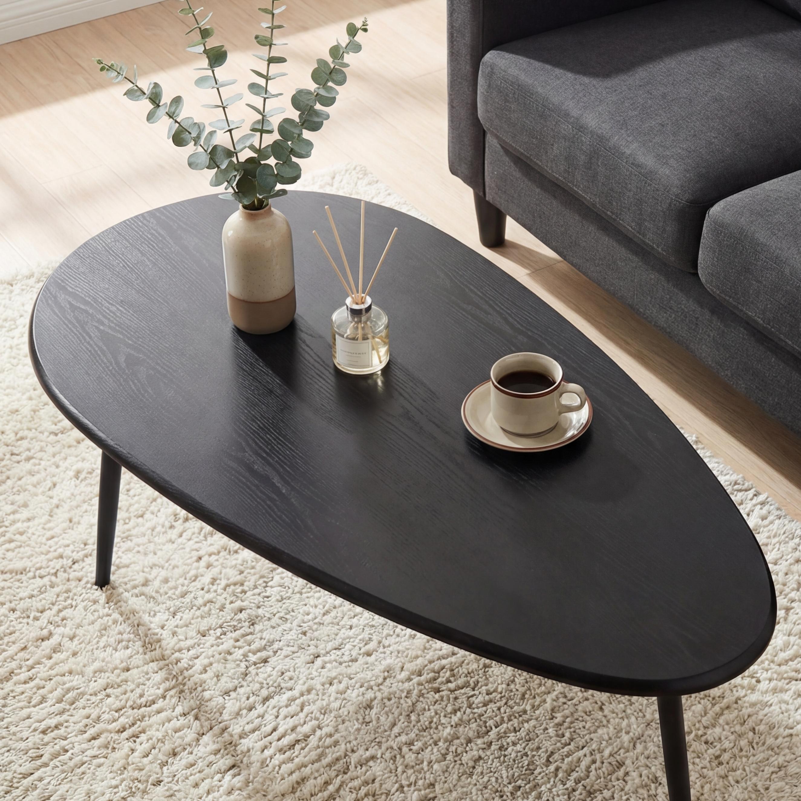 ELLEGNT Oval Coffee Table,Mid-Century Modern Center Table with Sturdy Metal Frame, Compact Retro Sofa Table for Living Room, Dark
