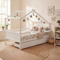 ELLEGNT Full Size House-Shaped Bed Frame-Wooden Bed with 2 Storage Drawers, White