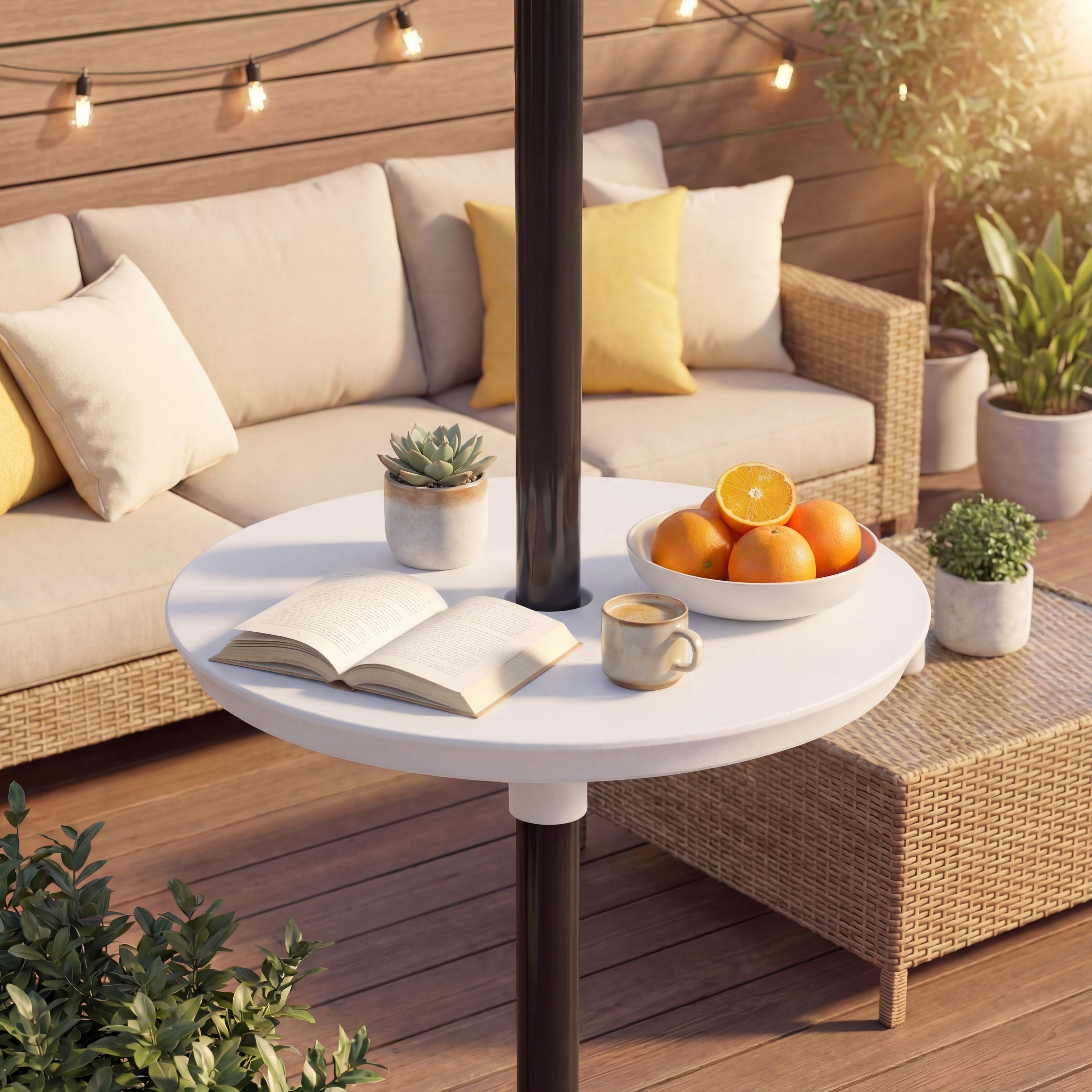 ELLEGNT 20 in Adjustable Patio Umbrella Table-Outdoor  Table for 1.5 in/1.9 in Umbrella Poles White