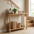 ELLEGNT 47 in Farmhouse Console Table-Solid Teak Wood Frame, 2-Tier Narrow Design for Sofa, Entryway, or Hallway