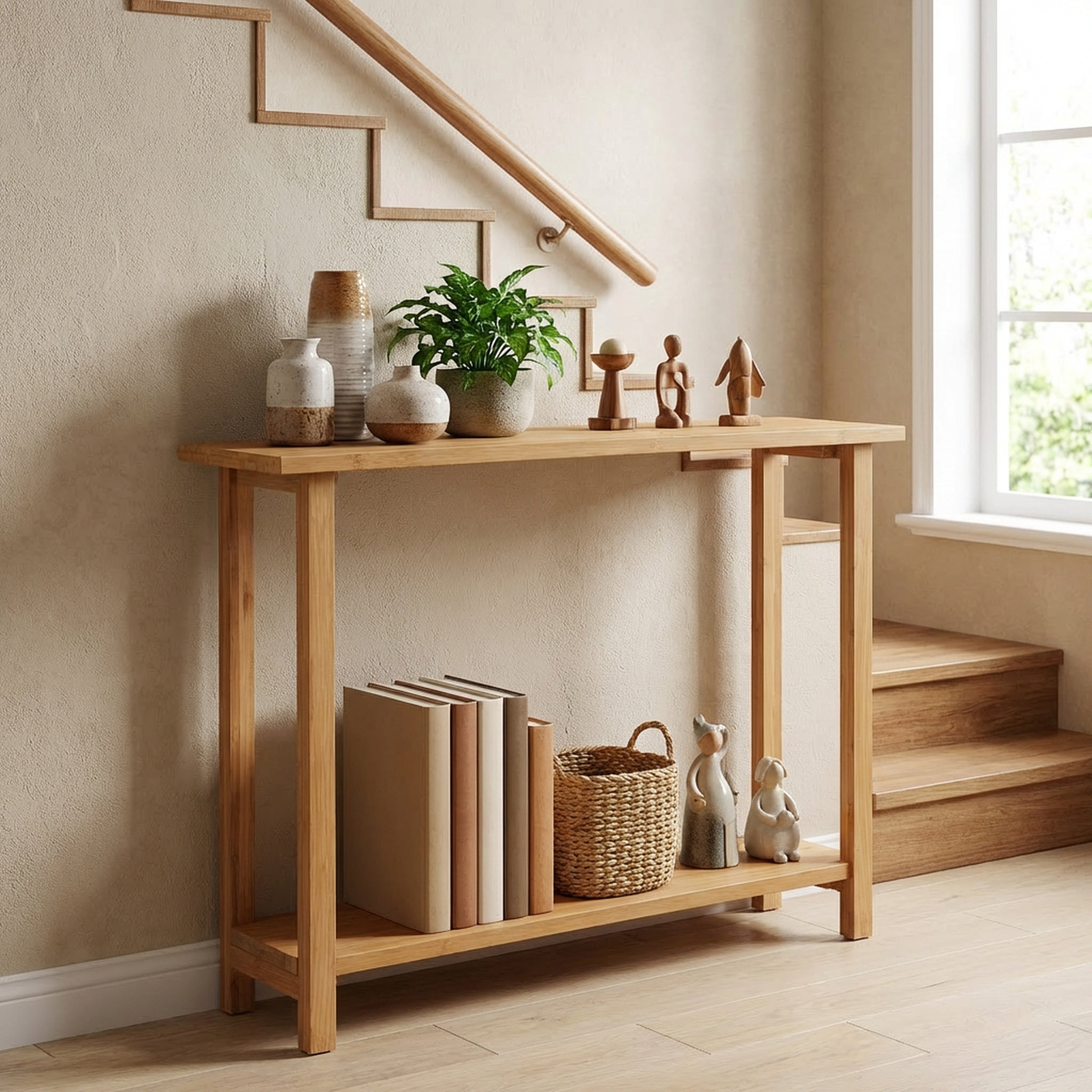 ELLEGNT 47 in Farmhouse Console Table-Solid Teak Wood Frame, 2-Tier Narrow Design for Sofa, Entryway, or Hallway