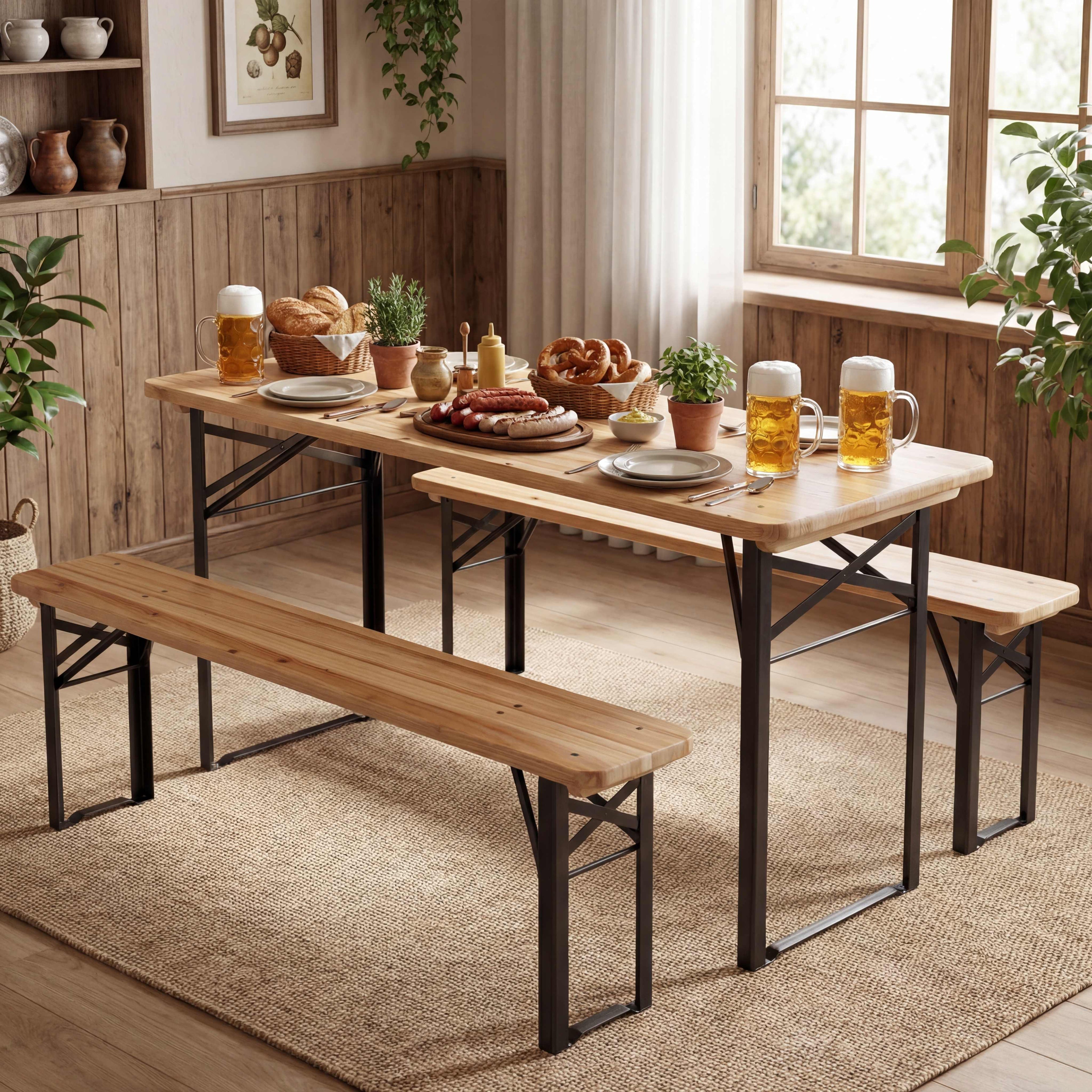 ELLEGNT 47 in Folding Picnic Table with Benches-3-Piece Outdoor Dining Set for 6, Fir Wood and Metal Frame